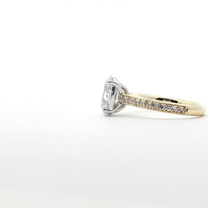 14kt YG 2.21ct LAB Diamond Oval with (20) Natural Side Ring