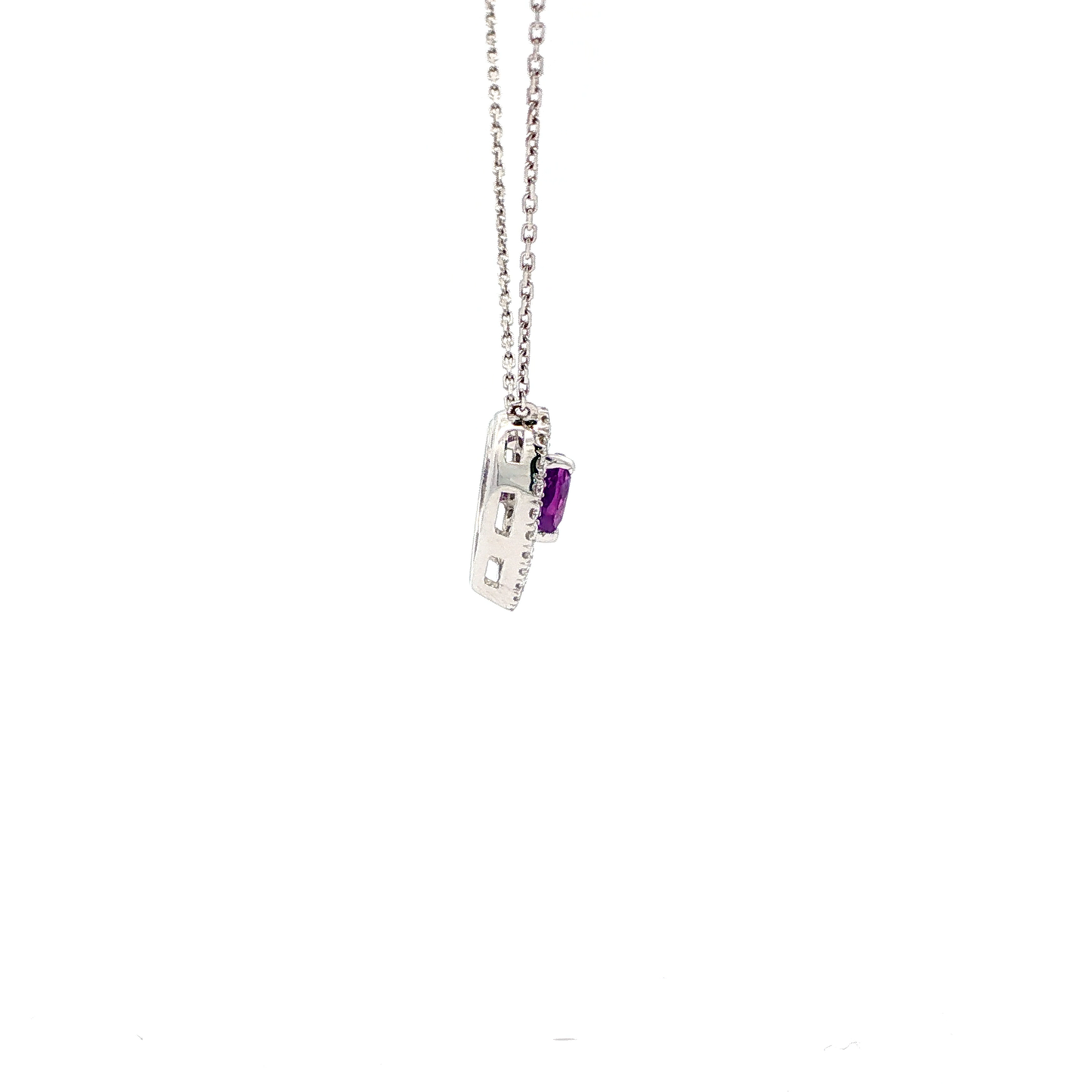18kt White Gold Amethyst Pendant Necklace, .26ctw Amethyst, .46ctw Diamonds