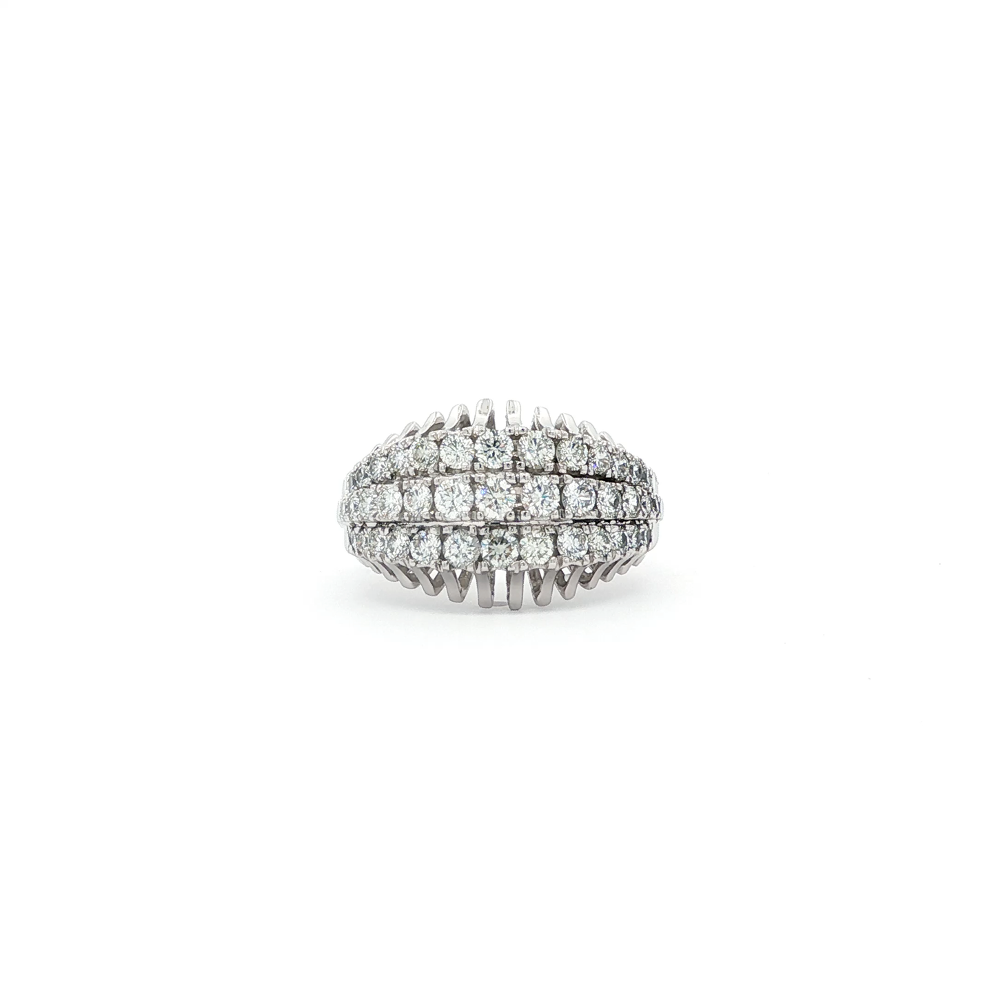 White Gold Triple-Row Diamond Dome Ring