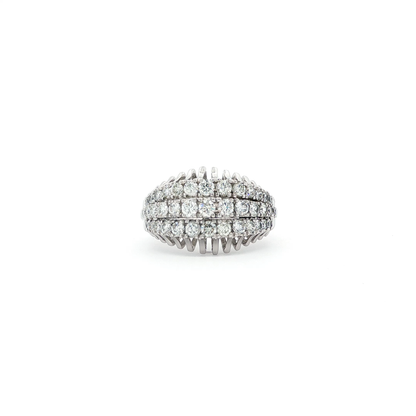 White Gold Triple-Row Diamond Dome Ring