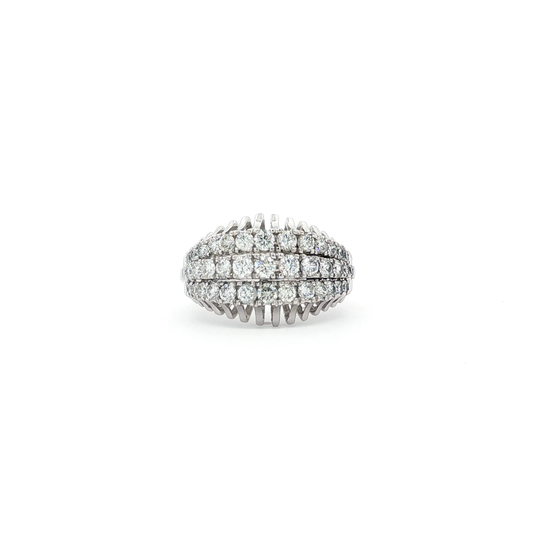 White Gold Triple-Row Diamond Dome Ring