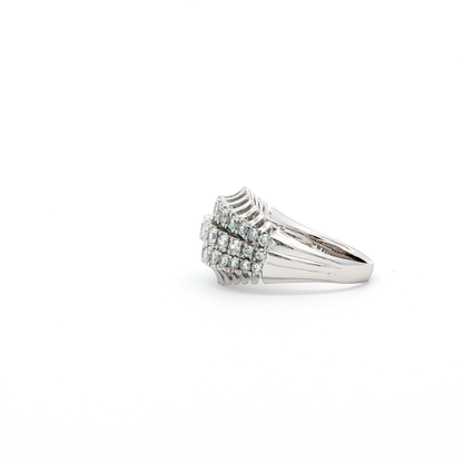 White Gold Triple-Row Diamond Dome Ring