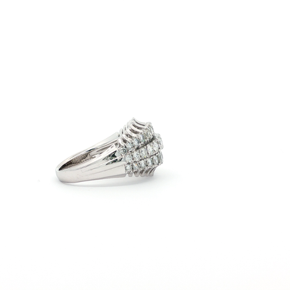 White Gold Triple-Row Diamond Dome Ring