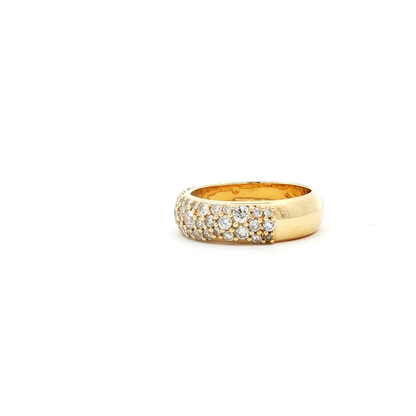 Round Brilliant Diamond Pavé Yellow Gold Wide Band Ring