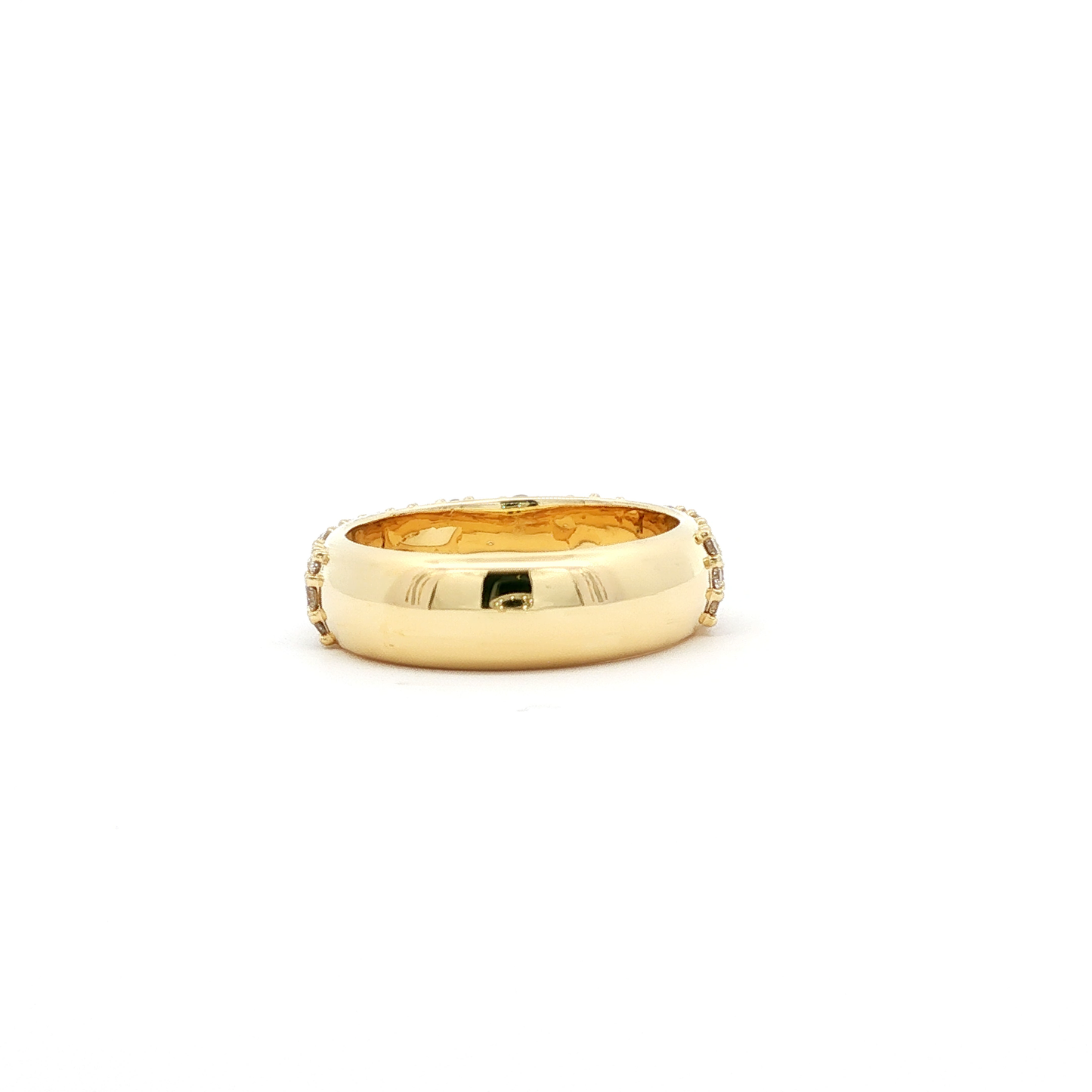 Round Brilliant Diamond Pavé Yellow Gold Wide Band Ring
