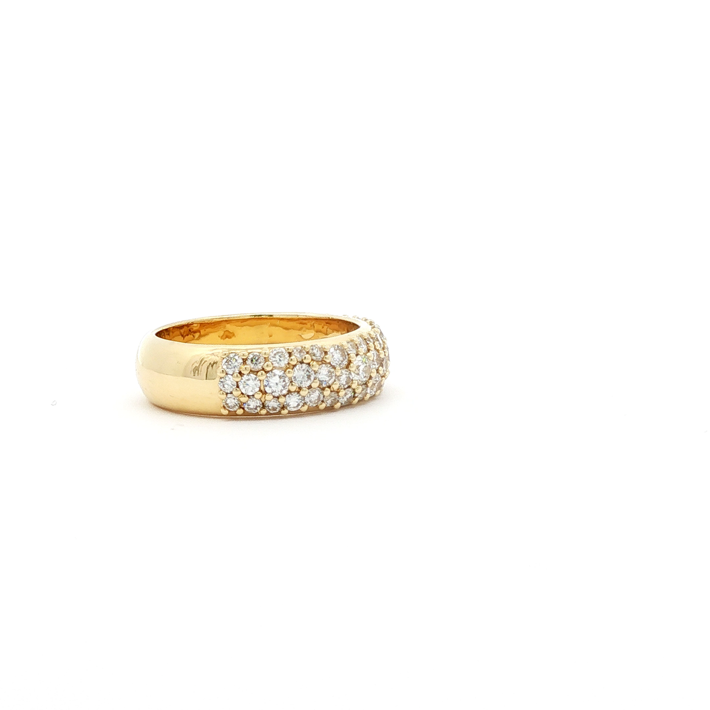 Round Brilliant Diamond Pavé Yellow Gold Wide Band Ring