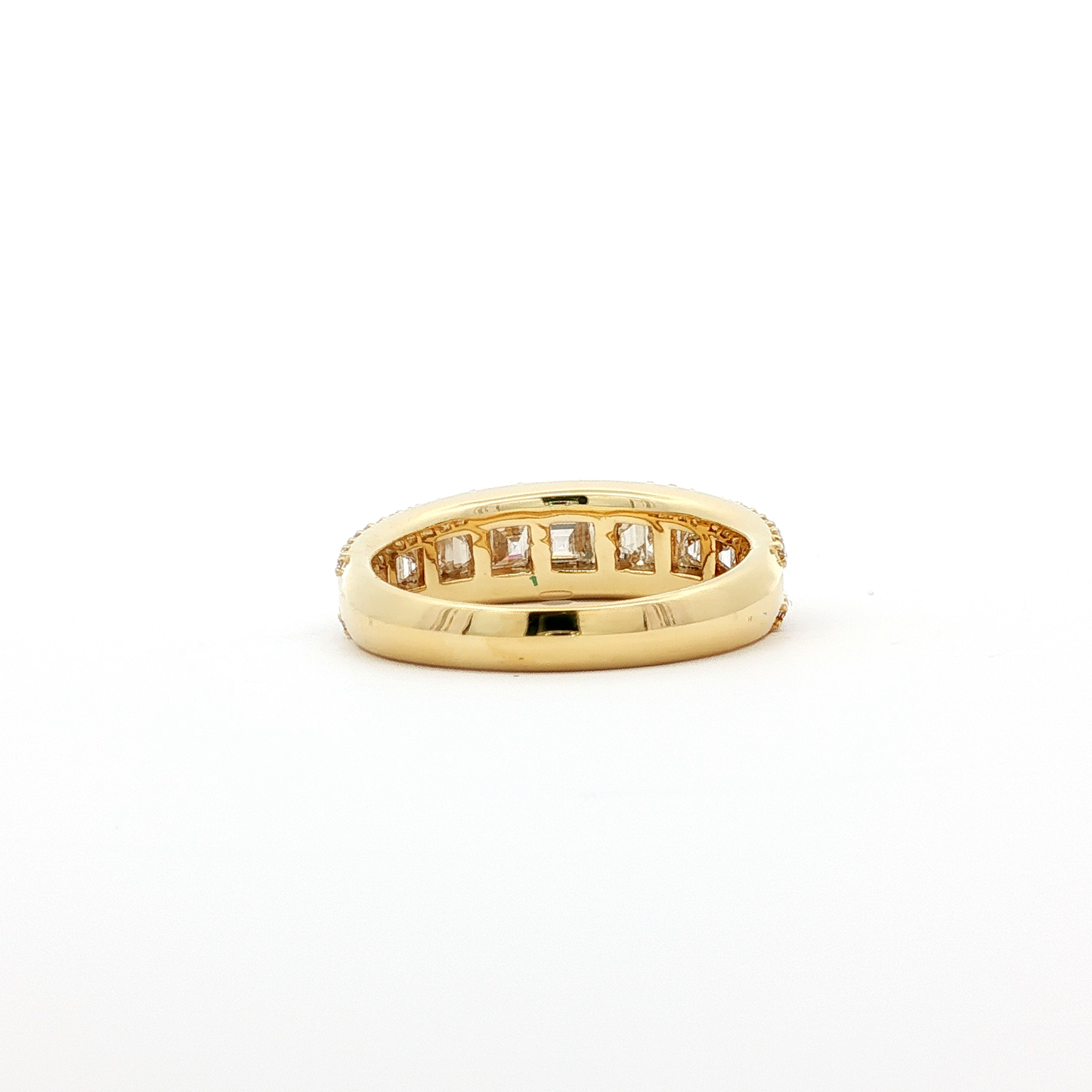Yellow Gold Triple Row Emerald Diamond Band with Round Pavé Set Diamonds