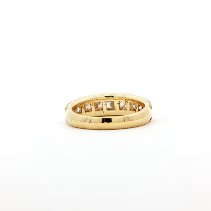 Yellow Gold Triple Row Emerald Diamond Band with Round Pavé Set Diamonds