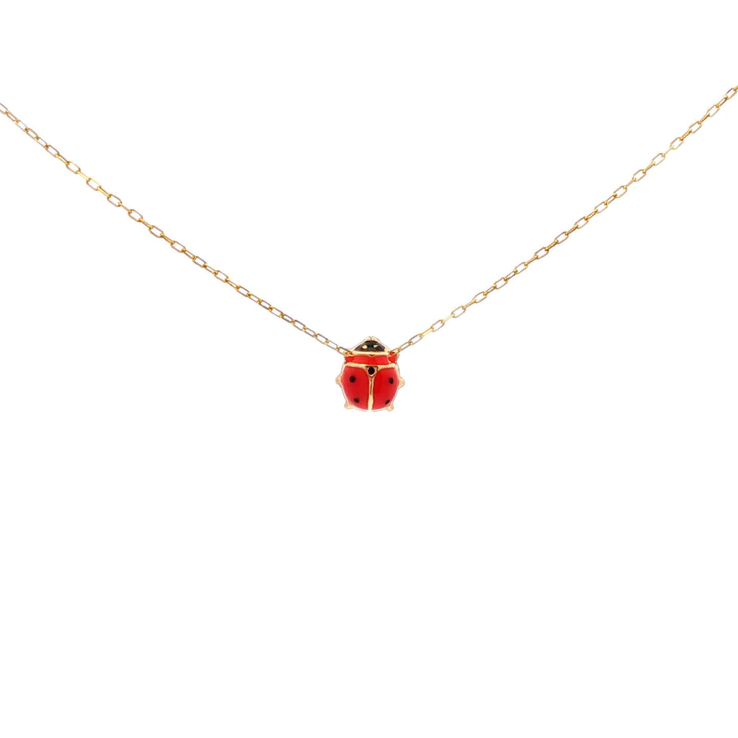 Yellow Gold Red Enamel Ladybug Pendant Necklace