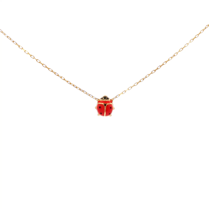 Yellow Gold Red Enamel Ladybug Pendant Necklace