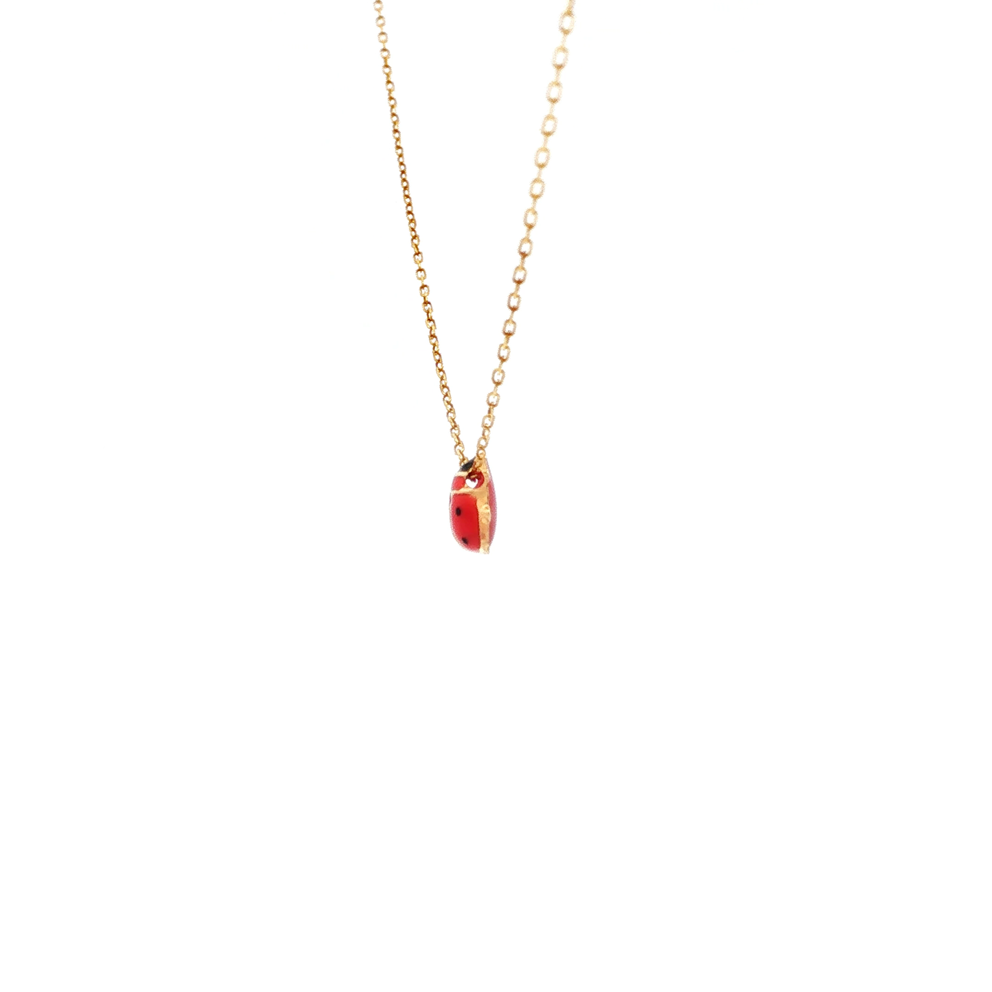 Yellow Gold Red Enamel Ladybug Pendant Necklace