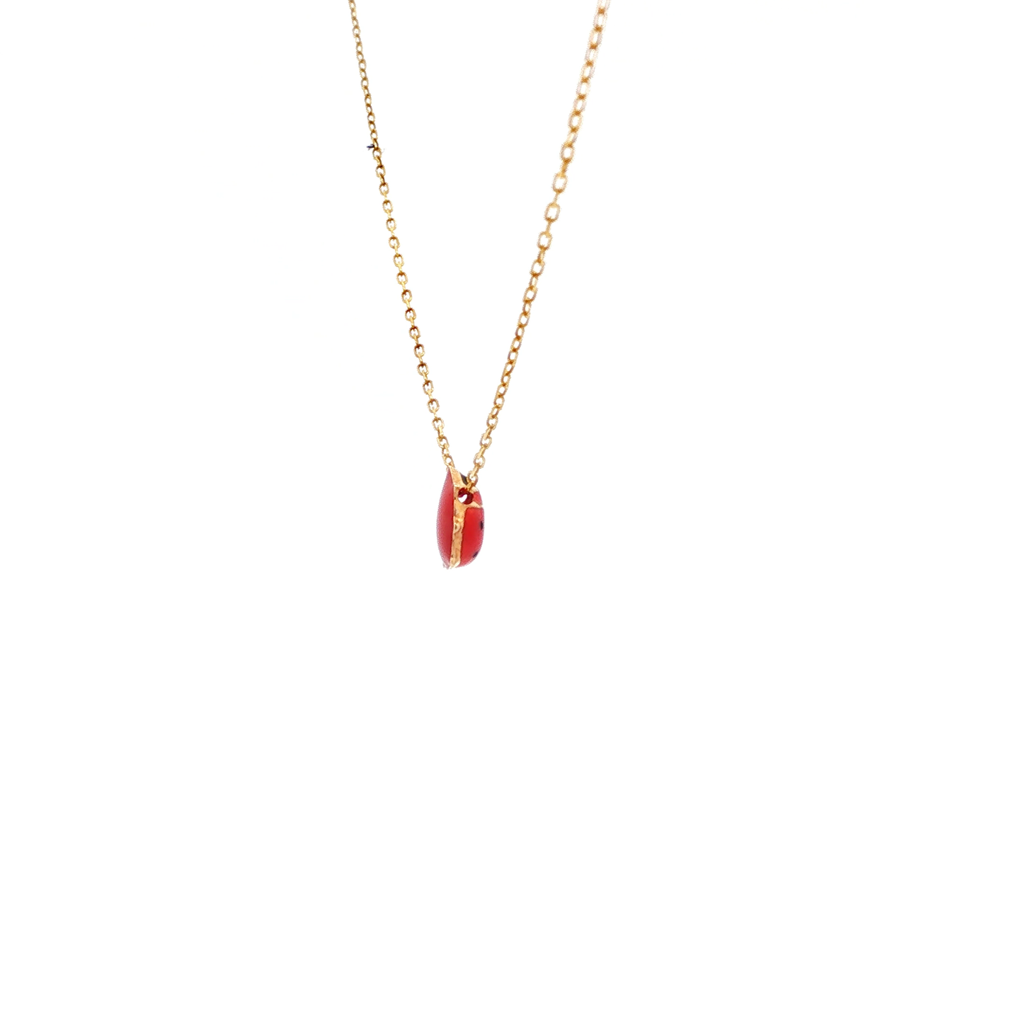 Yellow Gold Red Enamel Ladybug Pendant Necklace