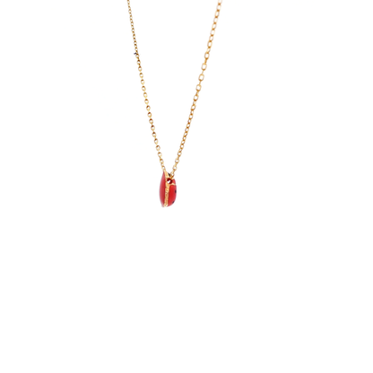 Yellow Gold Red Enamel Ladybug Pendant Necklace