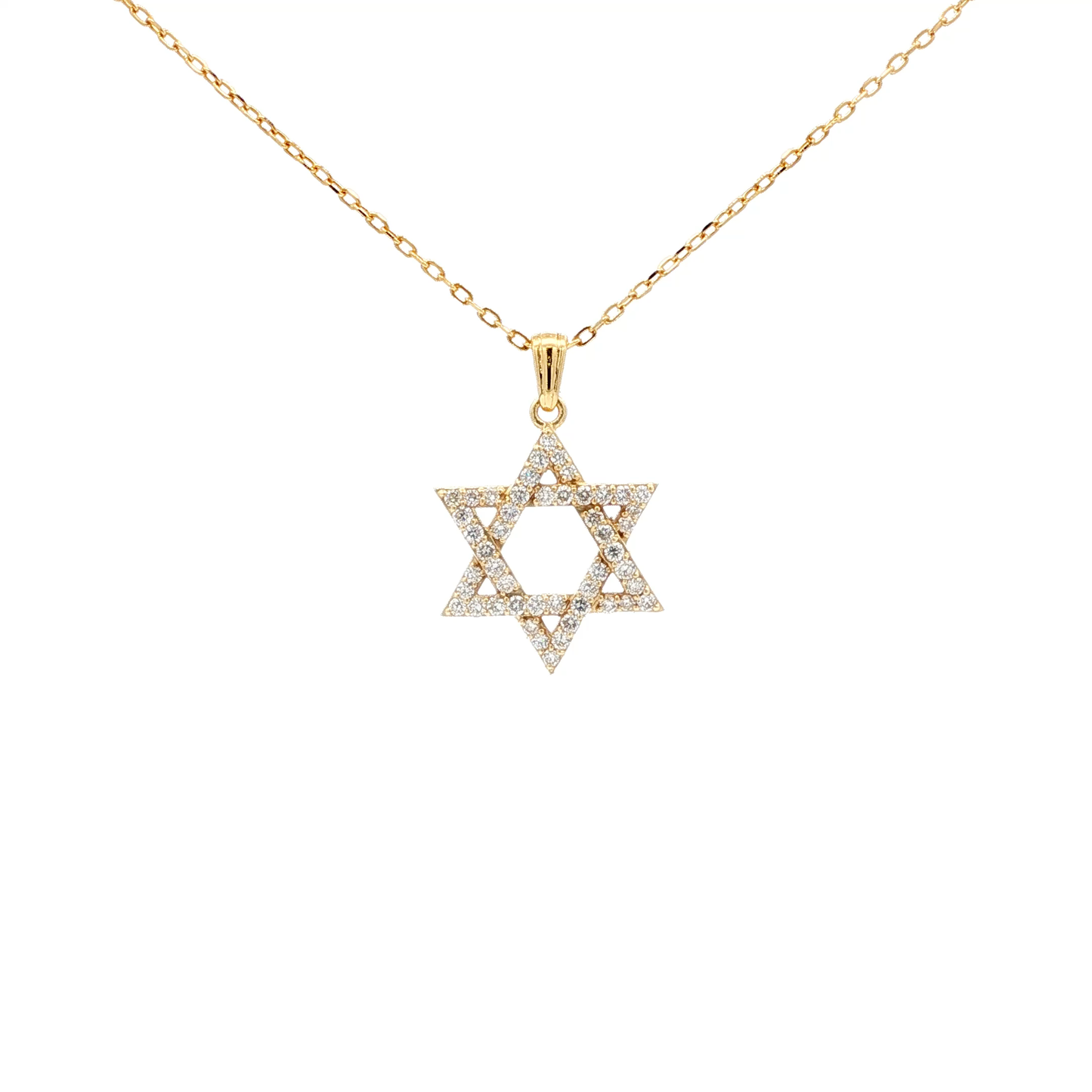 Yellow Gold Star of David Diamond Pendant Necklace