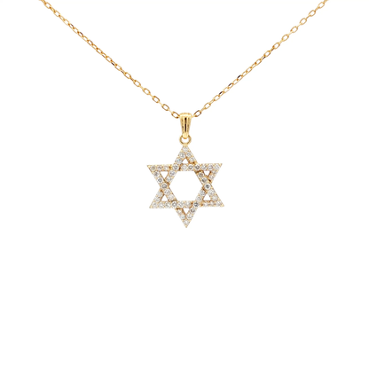 Yellow Gold Star of David Diamond Pendant Necklace