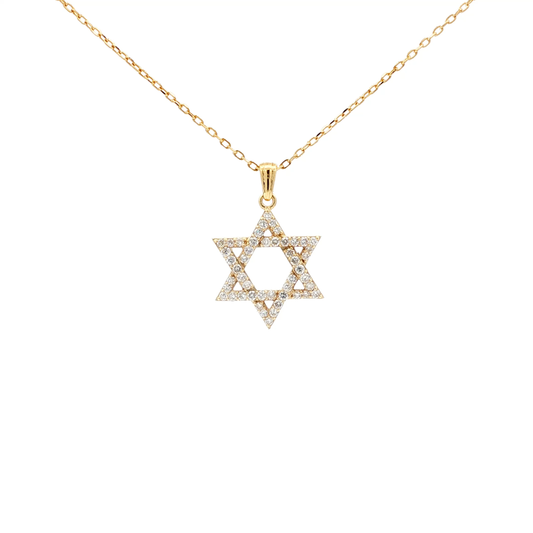 Yellow Gold Star of David Diamond Pendant Necklace