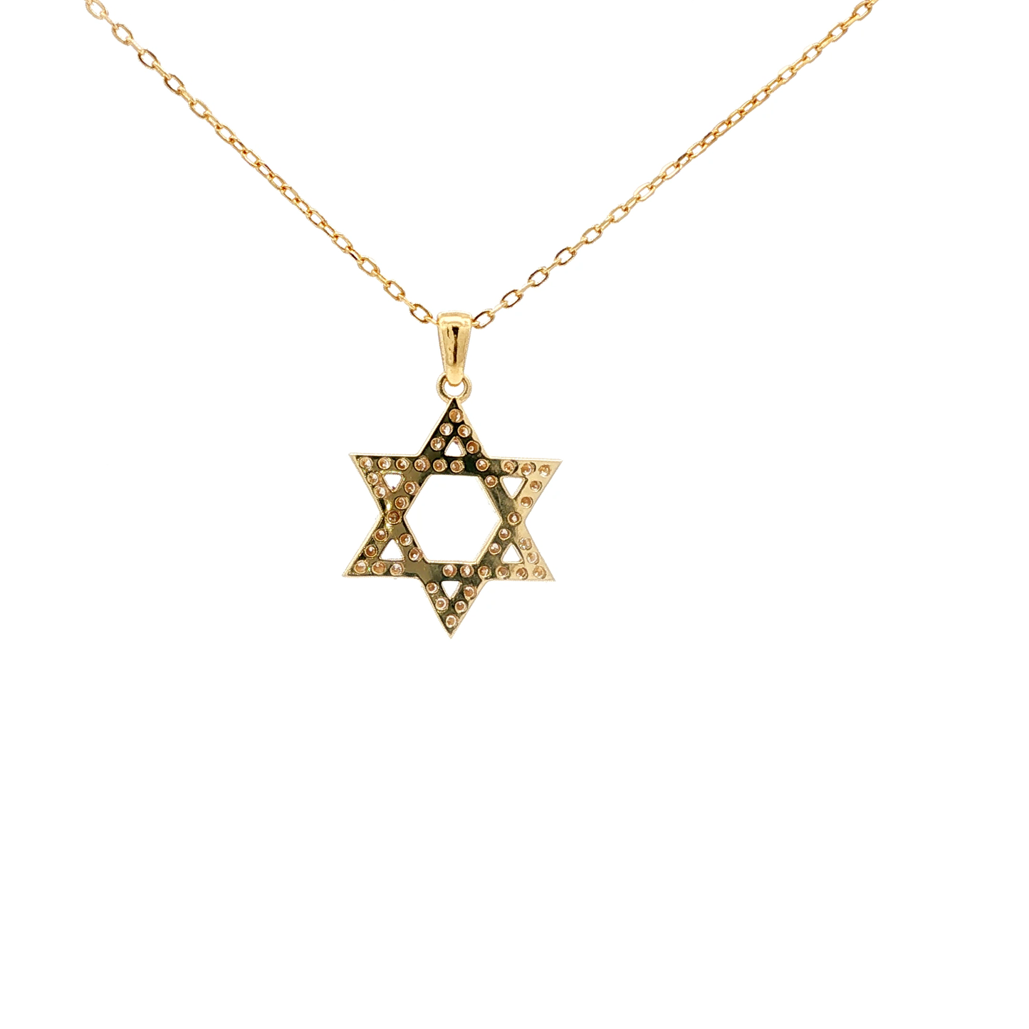 Yellow Gold Star of David Diamond Pendant Necklace