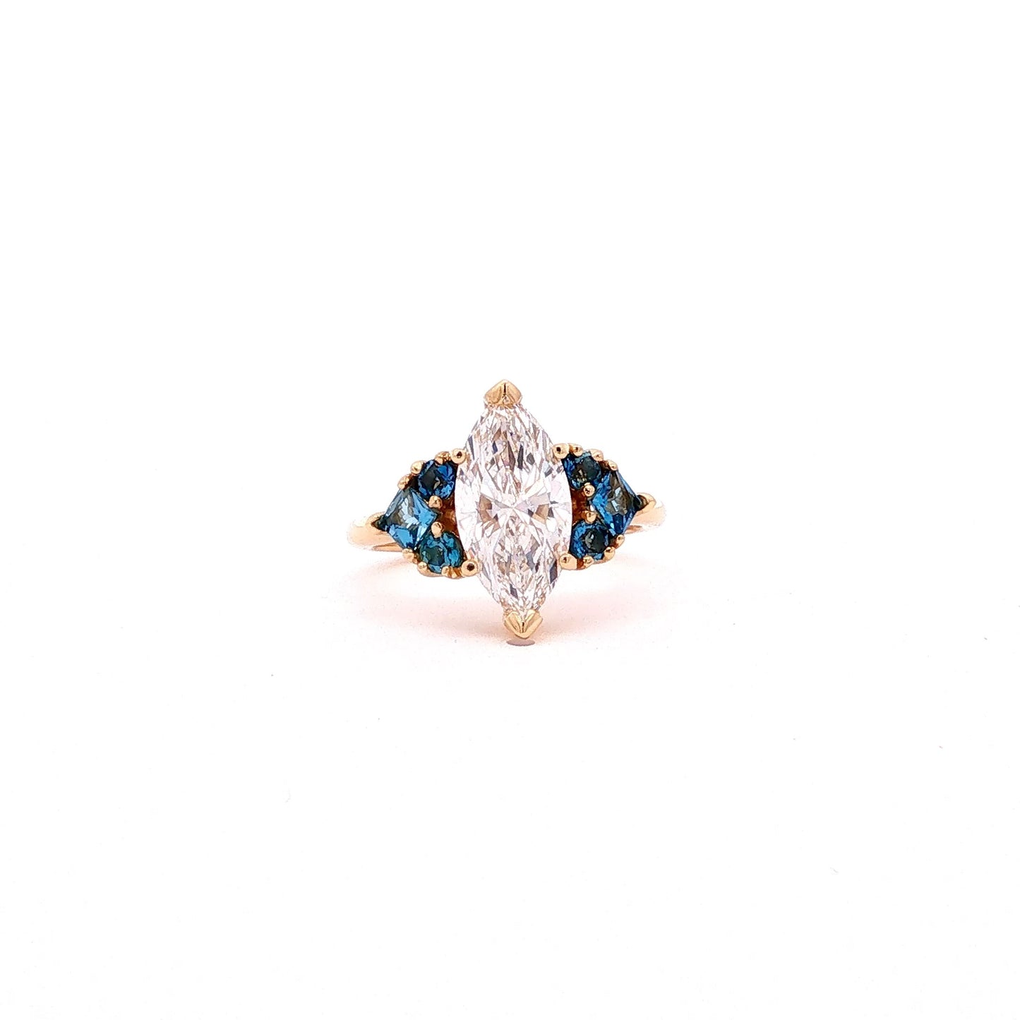 14kt YG 2Ct Lab-grown Marquise Diamond Ring Aquamarine .40ctw