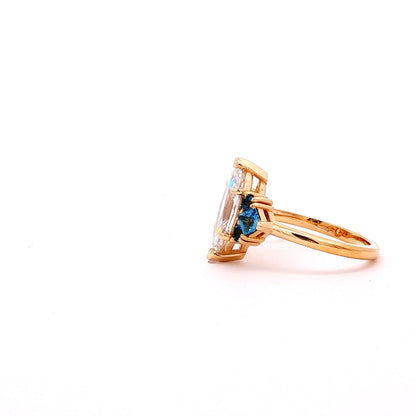 14kt YG 2Ct Lab-grown Marquise Diamond Ring Aquamarine .40ctw