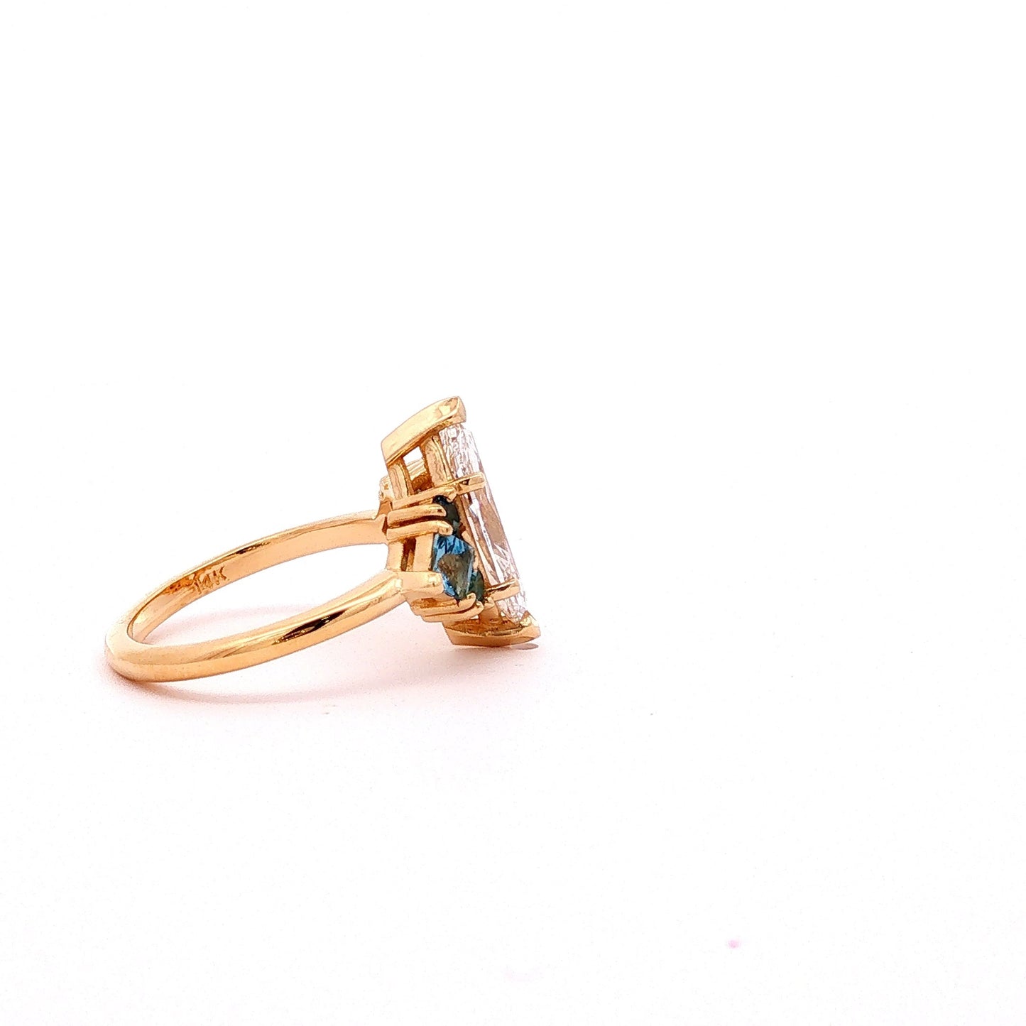 14kt YG 2Ct Lab-grown Marquise Diamond Ring Aquamarine .40ctw