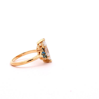14kt YG 2Ct Lab-grown Marquise Diamond Ring Aquamarine .40ctw