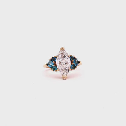 14kt YG 2Ct Lab-grown Marquise Diamond Ring Aquamarine .40ctw