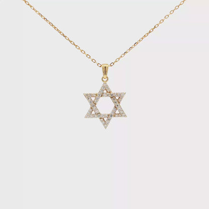 Yellow Gold Star of David Diamond Pendant Necklace